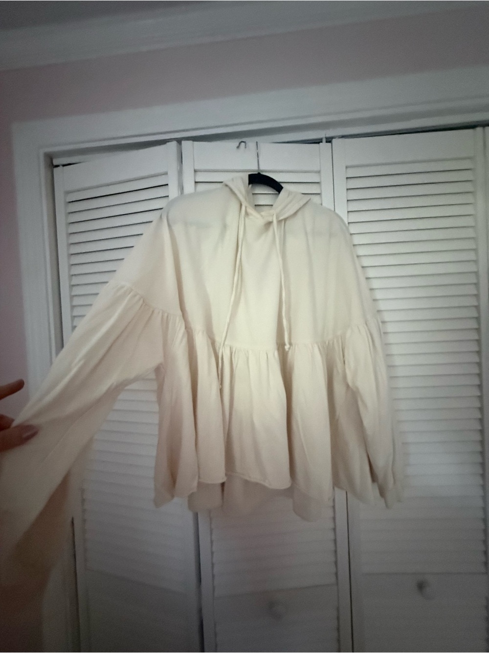 aerie Cream Hooded Peplum Sweatshirt